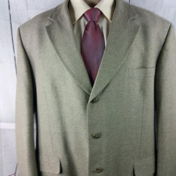 Trieste 48R 3 Button Olive Hopsack Suit Blazer Sport Coat - Picture 2 of 10